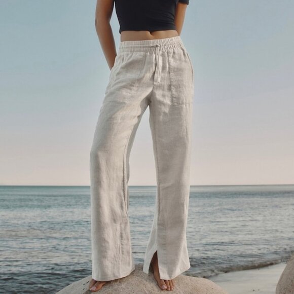 NWT Athleta Retreat Wide Leg Linen Pant Undyed Large - Picture 1 of 6